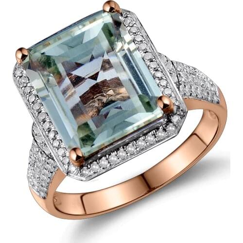 Lanmi Women Fine Jewelry Shining Emerald Cut 10x12mm Amethyst Diamond Engagement Rings 14K Rose Gold Women Jewelry G00326