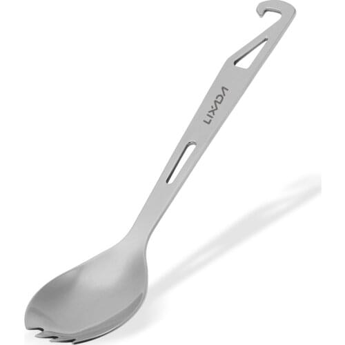 Lixada Stainless Steel Spork Long Handle Spork with Bottle Opener Lightweight Outdoor Dinner Spork Flatware for Travel Camping