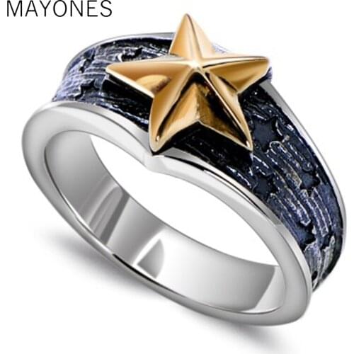 925 Sterling Silver Gold Color Star 7mm Small Ring for Men Women Vintage Punk Rock Retro Silver Jewelry Men Accessories