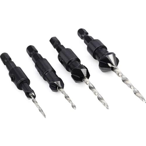 4pcs 4MM -10MM HSS Drill Bit Set Woodworking Countersink Chamfers Home hand Tools Carpentry Reamer Woodworking Chamfer