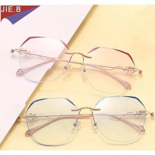 2020 New Crystal Flashing Rimless Glasses, Anti-Blue Light Trimming Flat Mirror, Makeup Glasses