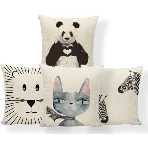 Panda Lion Zebra Animal Cushion Pillow Owl Forest Tent Pillowcases Simple Family Home Accessories Pillowslip Covers Large Burlap