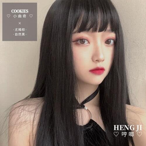 Heng Ji Wig Womens Long Hair Black Long Straight Universal Daily Lolita Lolita Daily Loli Antique Cookie lolita wig