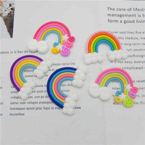 Julie Wang 10PCS Flat Back Rainbow Charms Slime Soft Resin Cloud Rainbow Randomly Mix Pendants Jewelry Accessory