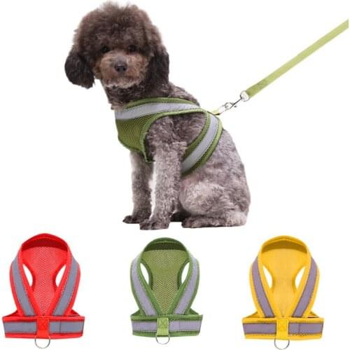 Dog Harness Vest Adjustable Soft Reflective Dog Harness Nylon Mesh Vest Harness Collar Cats Pets Dog Strap Traction Walking Lead