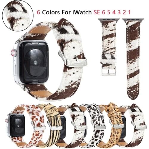 Fluff Leopard Print Leather Watchbands for apple watch band SE 6 5 40mm 44mm Bracelet for iWatch Strap series 4 3 38mm 42mm Belt
