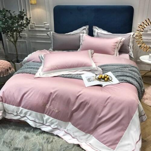 Luxury 100S Egyptian cotton Royal Bedding sets Queen King Wedding Duvet cover Bed sheet set Pillowcases 4pcs Solid grey red pink