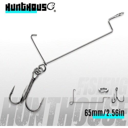 Hunthouse 2# Carbon steel String fishing hooks 65mm 2pcs origin treble hook for pig shad Fishing Tackle goods soft lure