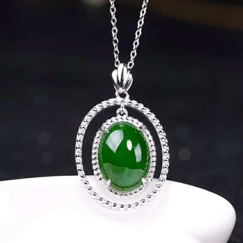 Hetian Biyu Silver Inlay Pendant A Touch of Green Egg Pendant j23