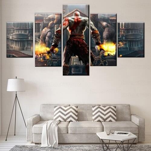Modern Artwork Home Decor Living Room Or Bedroom Wall Painting 5 Piece Game God of War Kratos Back Shadow Poster Canvas Print