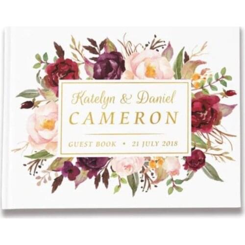 Wedding Guestbook,White Theme Decoration,Rustic Wedding Guestbooks,Custom Cover Name Date Flower Guest Book 8.5X8.5 inches