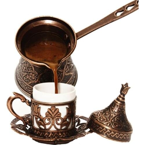 Turkish Coffee Pot Coffee Maker Moka Pot 4 Person 200 ML Vintage Copper Cezve Handmade Casting Decorative Gift Accessory