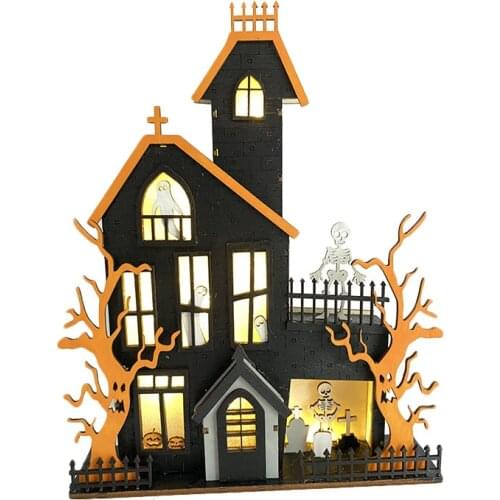 Halloween Table Decorations Wooden Haunted House Ghost Table Centerpieces Sign with LED Light for Home Kitchen