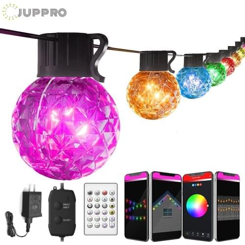 G40 Patio Light Bluetooth LED String Lights Outdoor Fairy Light LED Globe Bulb Garland Waterproof Christmas Garden Decoration