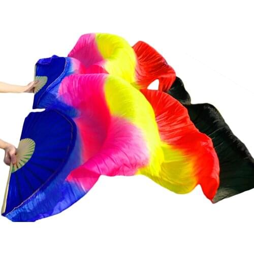 High Quality 100% Silk Belly Dance Fans Dance Performance Props Silk Fans Left+Right Hand Royal blue+Rose+Yellow+Red+Black Color