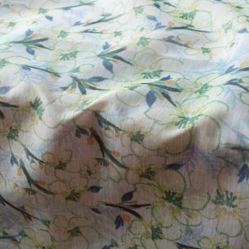 High quality silk cotton and hemp fabric Fresh comfortable flowers printing tissu retro dress shirt clothing cheongsam sewing