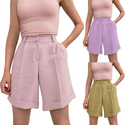 Womens Fashion High-waist Pants Straight-leg Sports Casual Pocket Shorts Comfy Outdoor Loose High Quality Shorts Штаны Женский