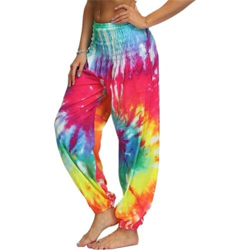 Women Harem Pants Tie Dyeing Chic Wide Leg Pants Summer Casual Beach Party Wear Boho High Waist Sarouel Femme Pantalons