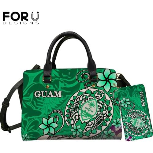 FORUDESIGNS Women PU Leather Handbags Guam Island Tribal Polynesian Plumeria Print Female Shoulder Bags With Purse Crossbody Sac