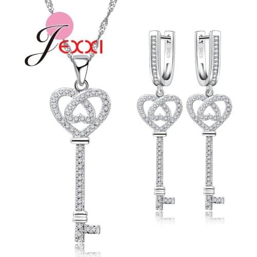 Women Key Jewelry Sets Cubic Zircon Fashion Jewelry Set 925 Sterling Silver Wedding Necklace/Hoop Earrings Top Quality