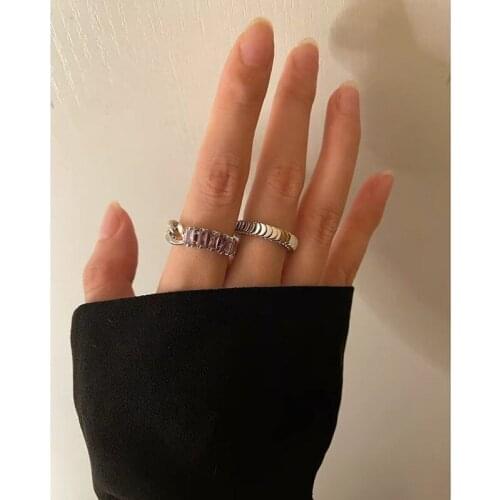 Origin Summer Unique Design Purple Cubic Zircon Ring for Women Girls Trendy Chunky Chain Metallic Index Finger Ring Jewellery