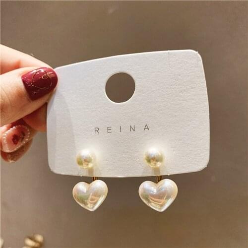 1 Pair Pearl Heart Earrings Sweet Elegant Temperament Women Earrings Jewllery Elegant Design Earring For Lady