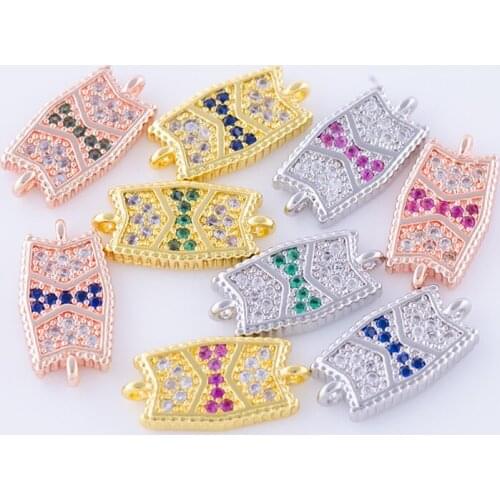 1PCS 14*7MM Handmade Jewelry Making Supplies Micro Pave CZ Rhinestone Copper Accessories Small Connectors Charms For Bracelet
