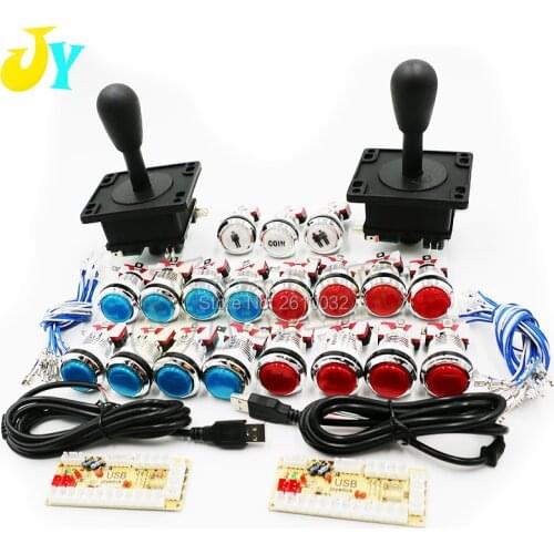 2 Players Arcade Zero delay Kit HAPP Style Joystick 5V led Push Buttons 1P 2P COIN USB encoder to PC Raspberry pi