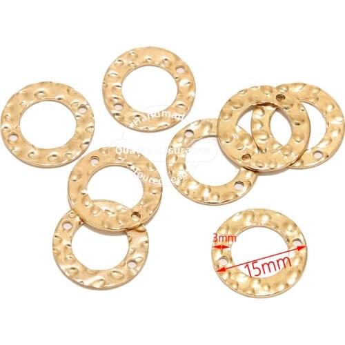 10PCS Stainless Steel Gold Hammered Hollow Round Link Connectors for DIY Necklace Bracelet Jewelry Making Supplies