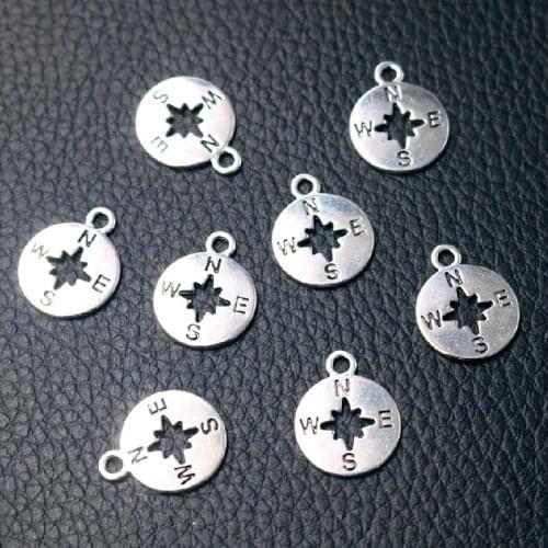 20pcs Silver Plated Compass Charm Vintage Earring Bracelet Pendant DIY Metal Jewelry Handicraft Making 17*14mm A2293