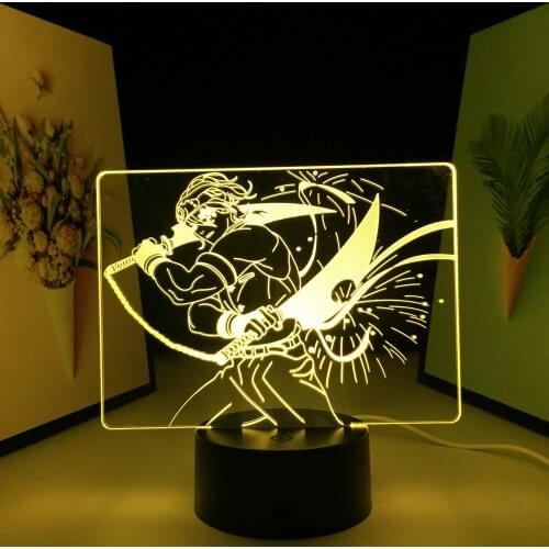 Two swords swordsman 3D LED Lamp Anime Figure 7 Color Changes With Remote Control for Couple Children Festival Birthday Gifts