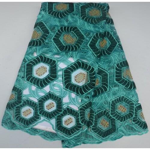 5yards/pc high quality teal green African handcut organza lace fabric with velvet embroidery and stones for party dress OP140