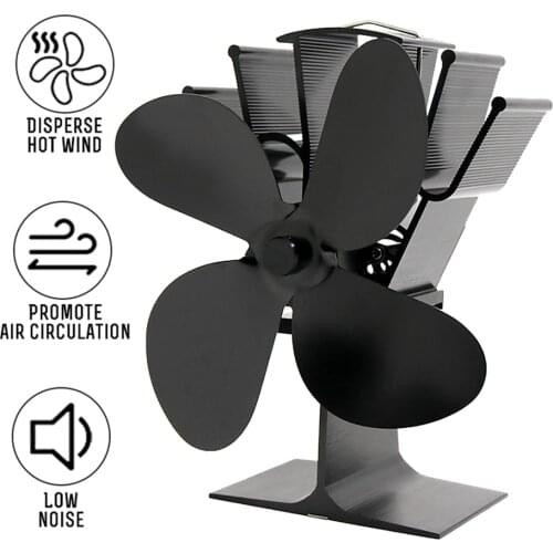Aluminium 4 Blades Fan Heat Powered Stove Fan Log Wood Burning Eco-Fan Quiet Household Fireplace Fan Efficient Heat Distribution