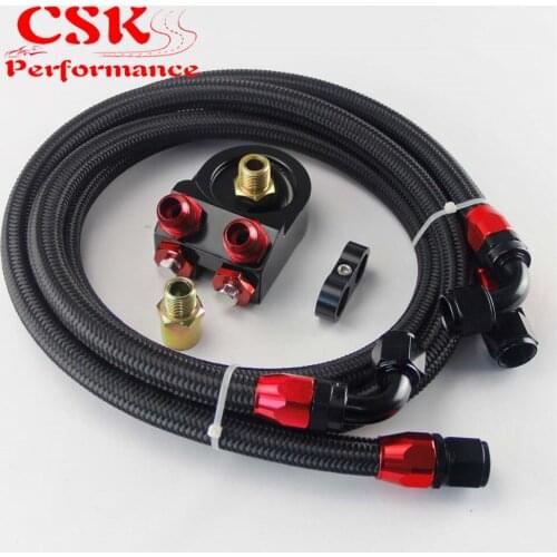 AN10 Oil Filter Sandwich Adapter+AN10 1.4m 1.6m Nylon Braided or SS Braided Oil Line Black / Blue / Silver