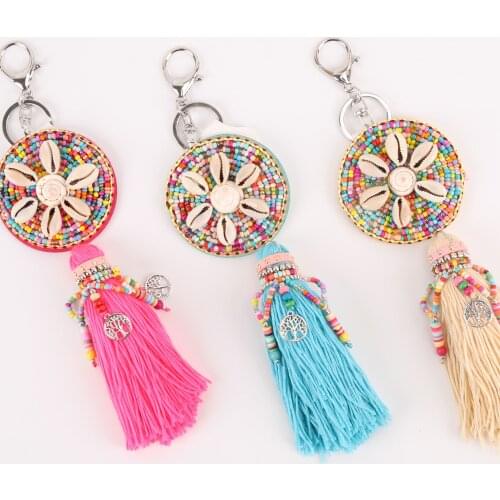 Colorful Beach Shell Tassel Tree Beads Keychain Bohemian Handmade Key Ring For Women Handbag Accessorie Jewelry Gifts