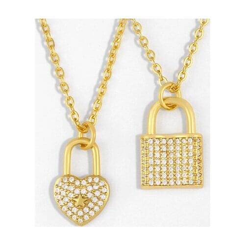 Lock heart multicolor micro pave cz zircon cubic zirconia necklace copper Clavicle gold plated Snake Chain Choker Pendant rdf23