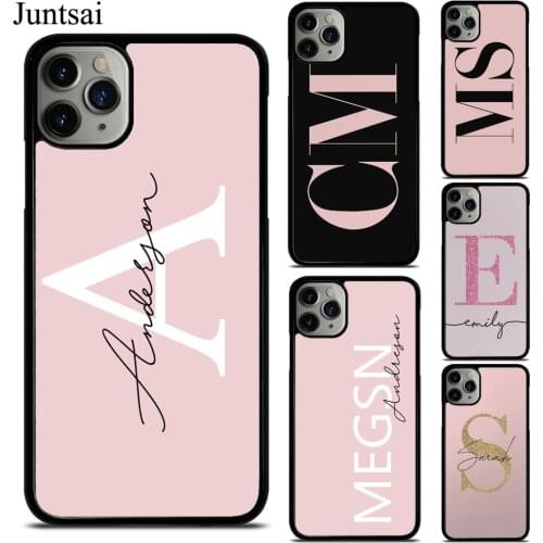 Custom Initials Rose Gold Monogram Pink Name Case For iPhone XR X XS 12 Mini 11 Pro Max SE 2020 6s 8 7 Plus 5S Cover
