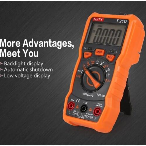 Digital Multimeter NJTY T21D DC/AC Voltage Current Meter Handheld Ammeter Ohm Diode NCV Tester 6000 Counts Multitester