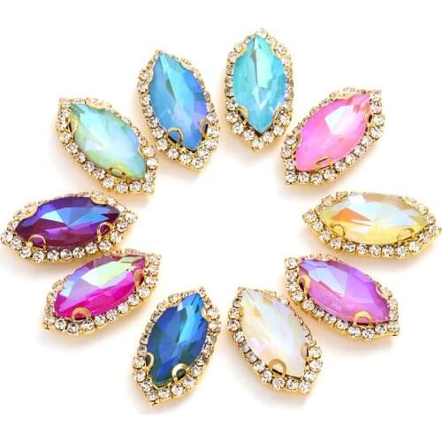 80pcs Fluorescent Crystal Horse Eye Button 11*21MM/12*23MM Claws Setting Horse Eye Navette Rhinestone Sewing Material