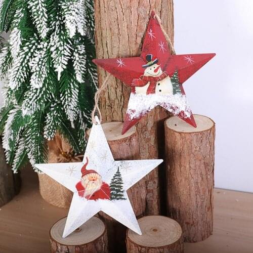 Star Shape Xmas Tree Ornament Exquisite Metal Christmas Santa Claus Hanging Pendant Home Decor