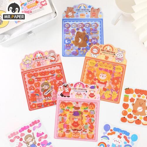 JIUMO 4 Designs 4 Pcs/bag Rainbow Paradise Cartoon Bear Cute Kawaii Series Hand Account DIY Decoration Collage Material