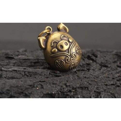 Collection Chinese Brass Carved Zodiac Animal Pig Bell Exquisite Small Pendant Statues