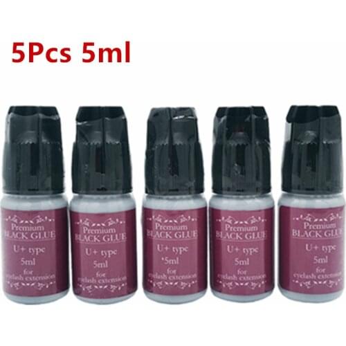 5 Pcs Premium U+ Type Super Ultra U+ 5ml Black Eyelash Glue Adhesive For Eyelash Extension Dry Time 2-3Second Last 6Weeks