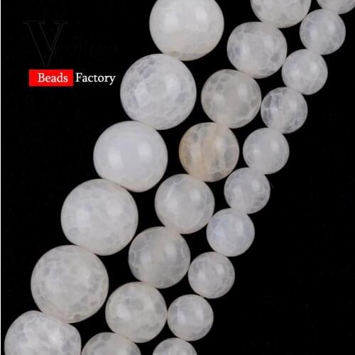 Natural White Fire Agates Round Stone Beads For Jewelry Making DIY Necklace Bracelet 6-10mm Spacer Loose Beads 15" Wholesale