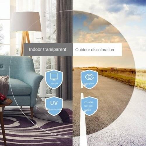 BLUEMOKU Anti Blue Light Photochromic Series 1.56 1.61 1.67 Prescription Lenses CR-39 Resin Aspheric Glasses Myopia UV400 Lens