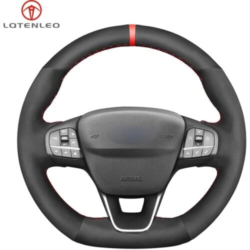 LQTENLEO Black Suede Car Steering Wheel Cover For Ford Focus ST-Line Fiesta ST-Line 2018-2019 Focus ST Fiesta ST 2018-2020