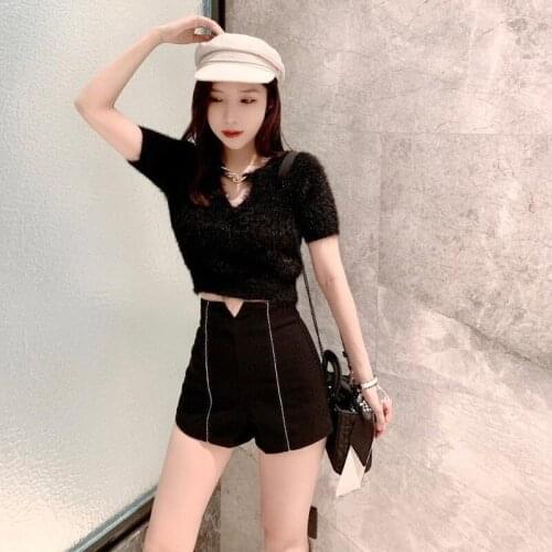 Stretch Black Mini Shorts Women High Waist Skinny Chic Slim Korean Fashion Wide Leg Spring Summer New Hot short Femme Y641