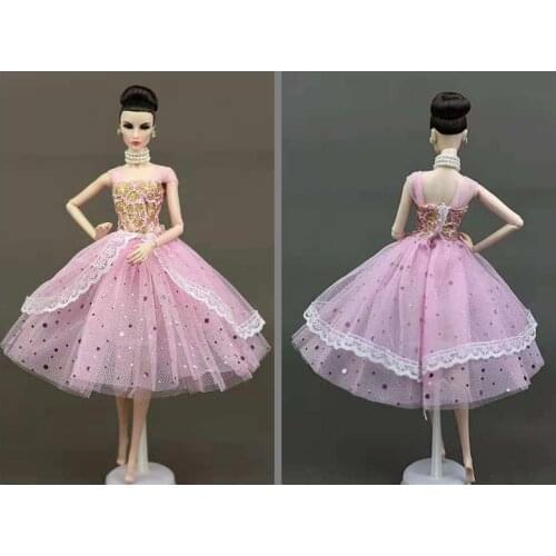 Fashion Pink Sequin Lace Princess Dress 1/6 BJD Doll Clothes for Barbie Clothes Outfits Party Gown 11.5" Dolls Accessories Toys