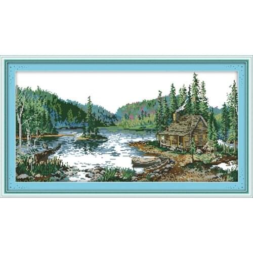 With lake and hills scenery counted printed on the canvas 11CT 14CT DIY kit Chinese Cross Stitch embroidery needlework Sets