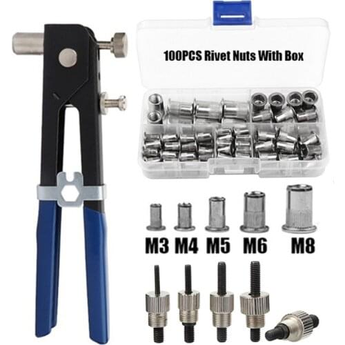 100PCS Hand Riveter Nut Rivet Gun Kit M3/M4/M5/M6/M8 Manual Threaded Nut Rive Tool Stainless Steel Household Repair Tools
